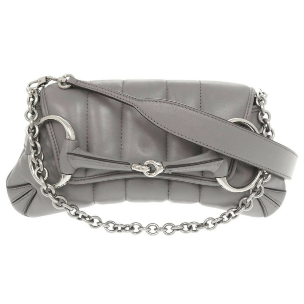 Gucci Gray Leather Shoulder Bag (Pre-Owned)