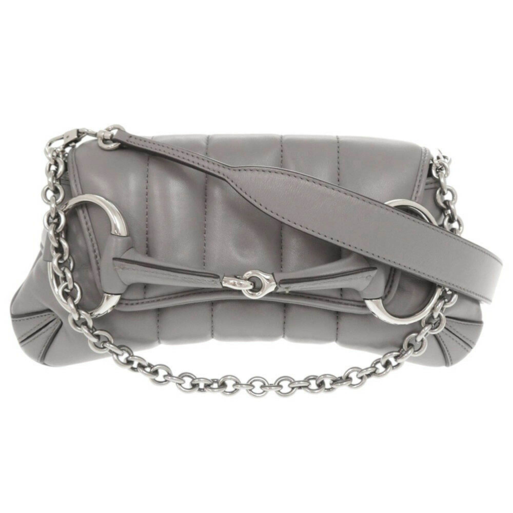 Gucci Gray Leather Shoulder Bag (Pre-Owned)