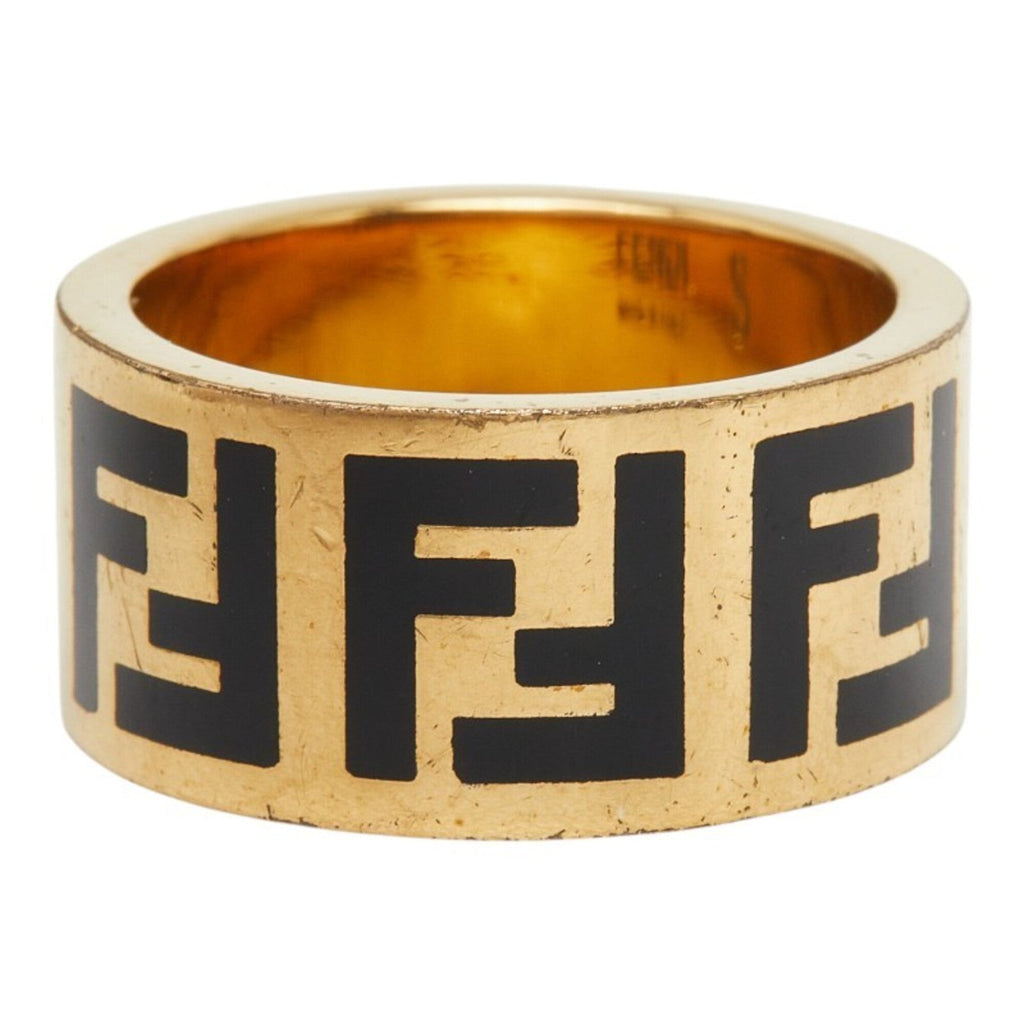 Fendi Gold Black Gold Plating Band Ring (Pre-Owned)
