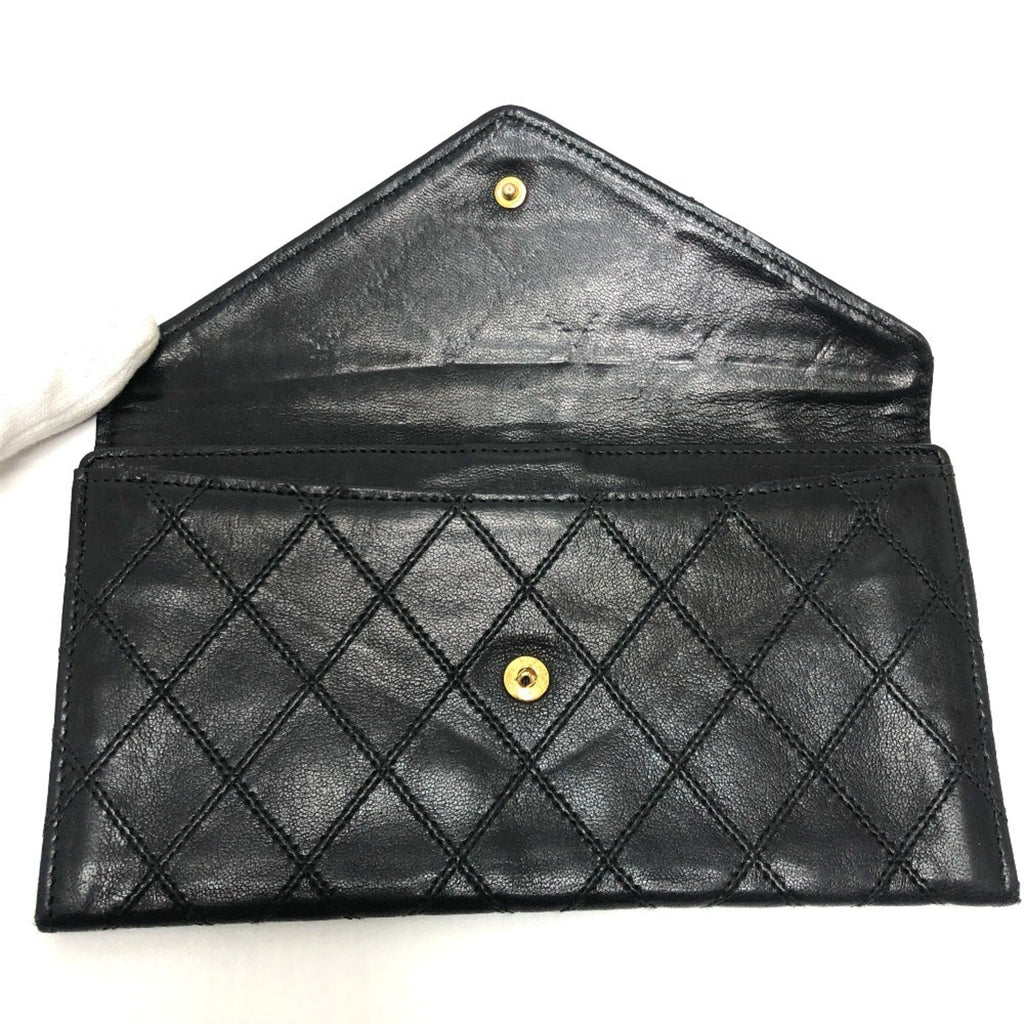 Chanel Black Leather Long Wallet (Bi-Fold) (Pre-Owned)