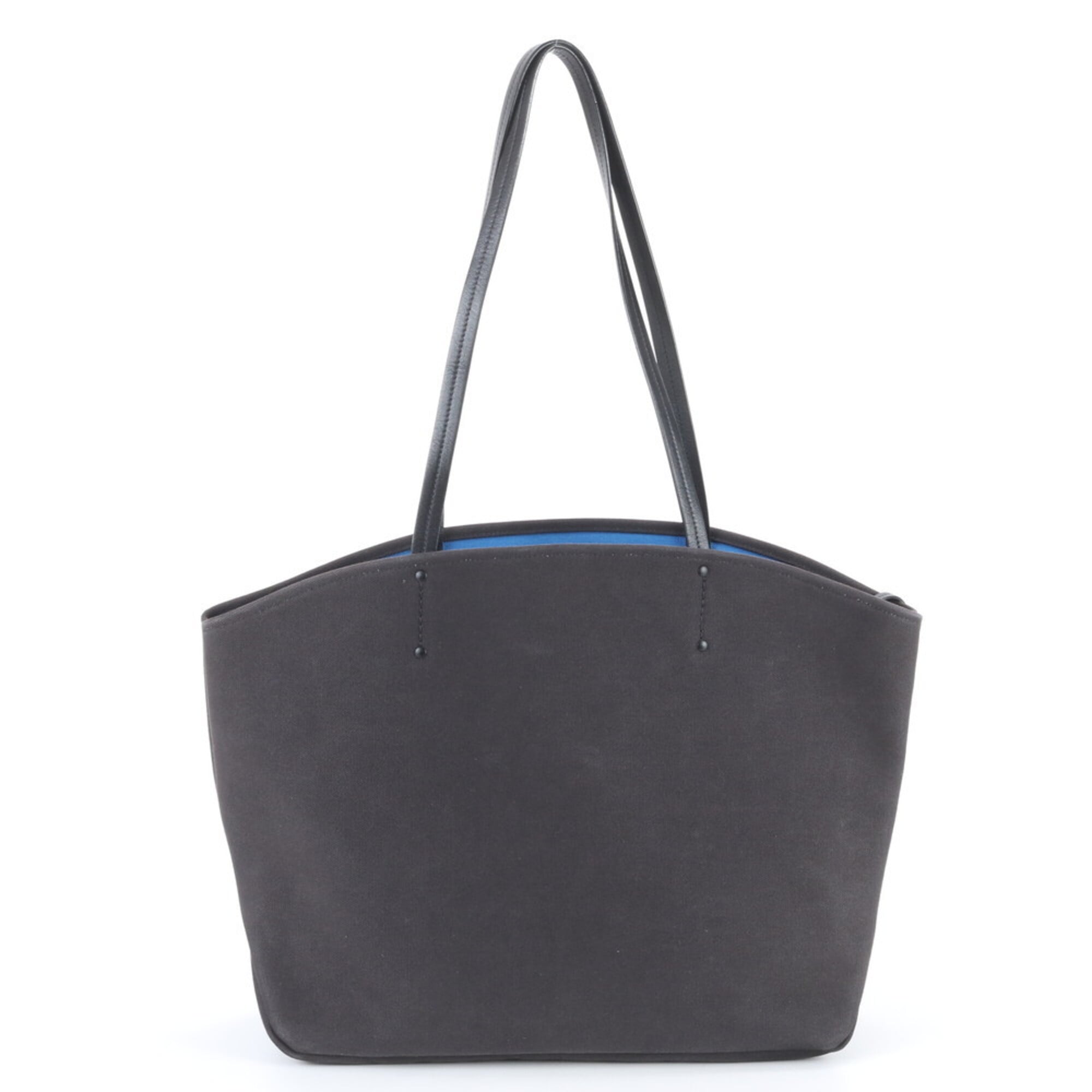Prada Black Blue White Leather Canvas Handbag Tote Bag (Pre-Owned)