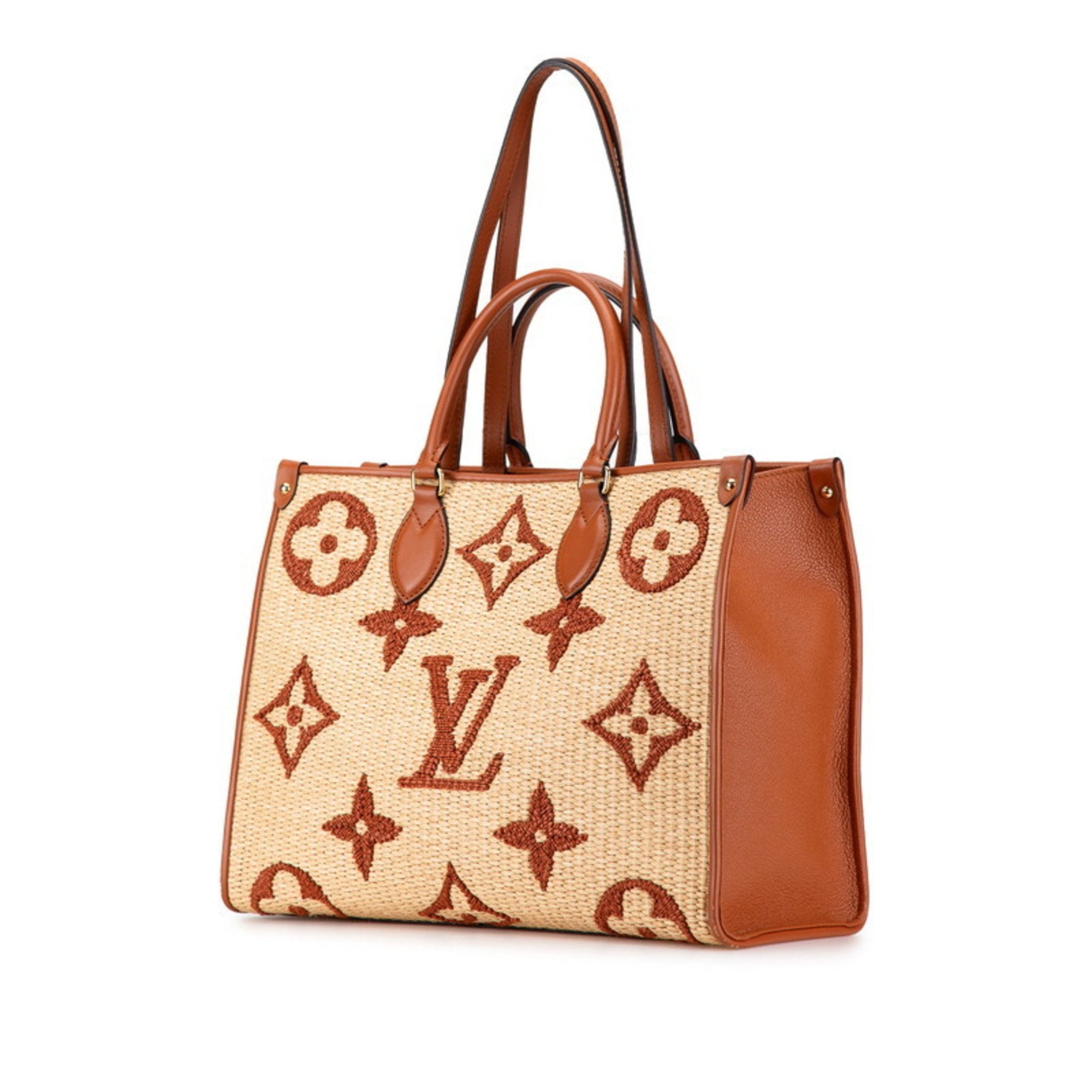 Louis Vuitton Beige Brown Raffia Leather Handbag Shoulder Bag (Pre-Owned)