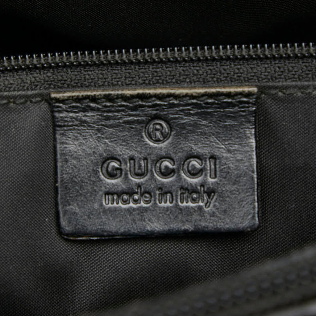 Gucci Bamboo Beige Black Canvas Handbag Tote Bag (Pre-Owned)