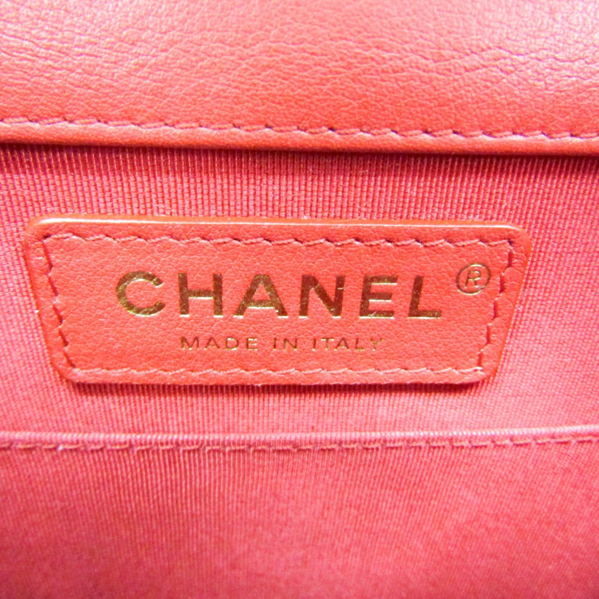 Chanel North South Boy Flap Bag Quilted Calfskin Red Leather Shoulder Bag Bag (Pre-Owned)