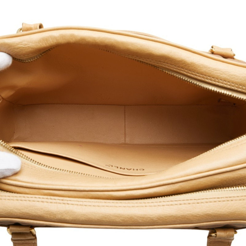 Chanel Beige Brown Canvas Leather Handbag (Pre-Owned)