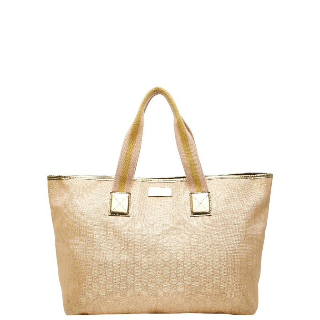 Gucci Beige Gold Canvas Leather Handbag Tote Bag (Pre-Owned)