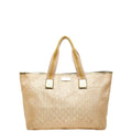 Gucci Beige Gold Canvas Leather Handbag Tote Bag (Pre-Owned)