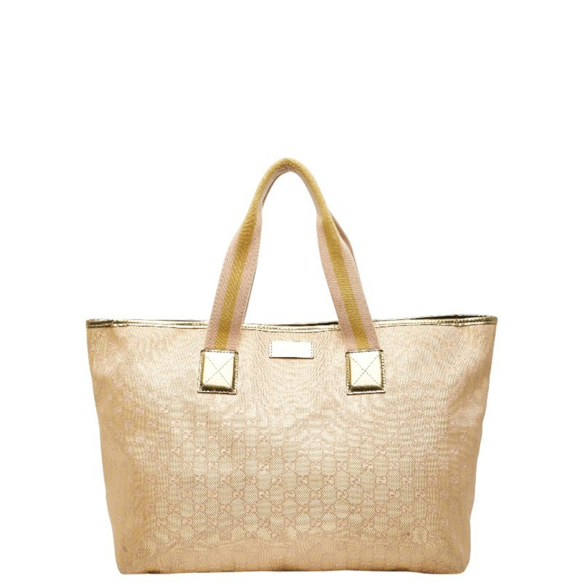 Gucci Beige Gold Canvas Leather Handbag Tote Bag (Pre-Owned)
