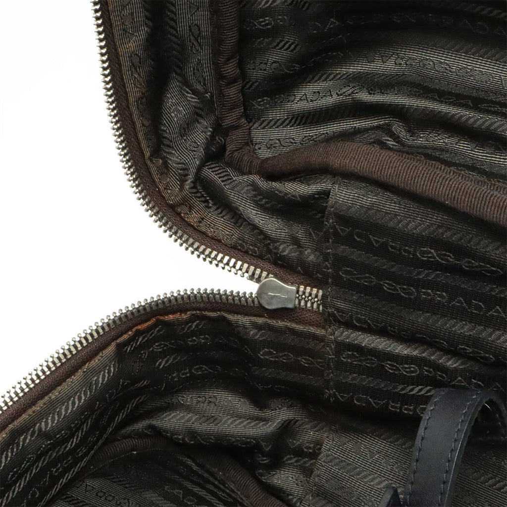 Prada Black Brown Nero Canvas Leather Handbag Shoulder Bag Tote Bag (Pre-Owned)