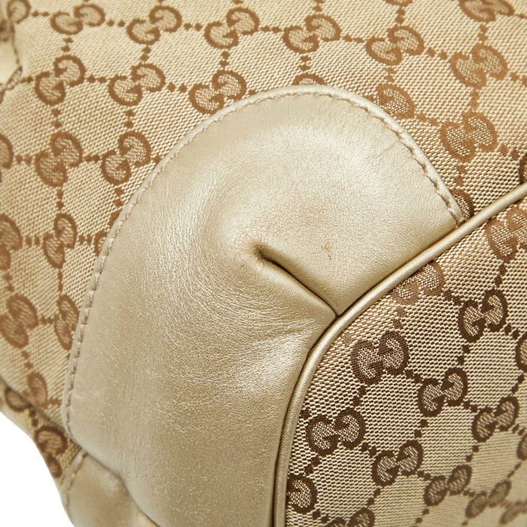 Gucci Beige Brown Canvas Leather Shoulder Bag Tote Bag (Pre-Owned)