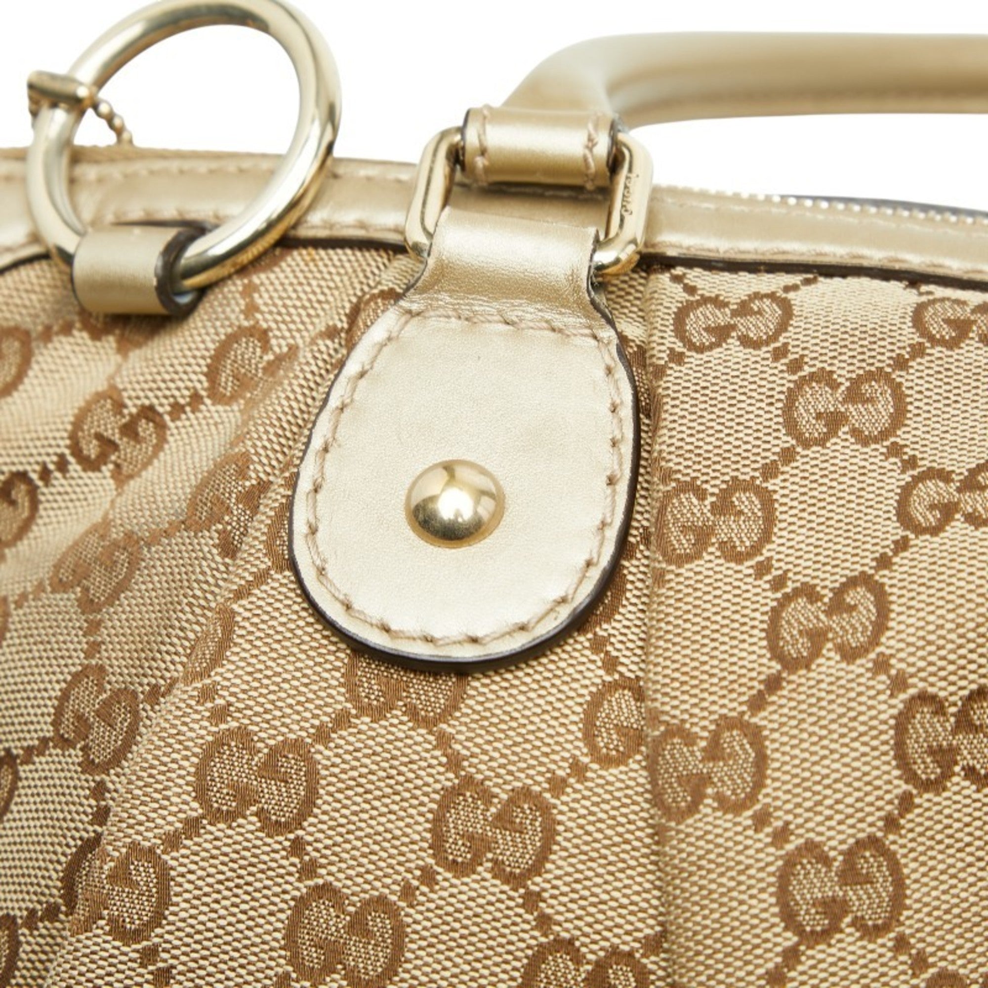 Gucci Beige Brown Canvas Leather Shoulder Bag Tote Bag (Pre-Owned)