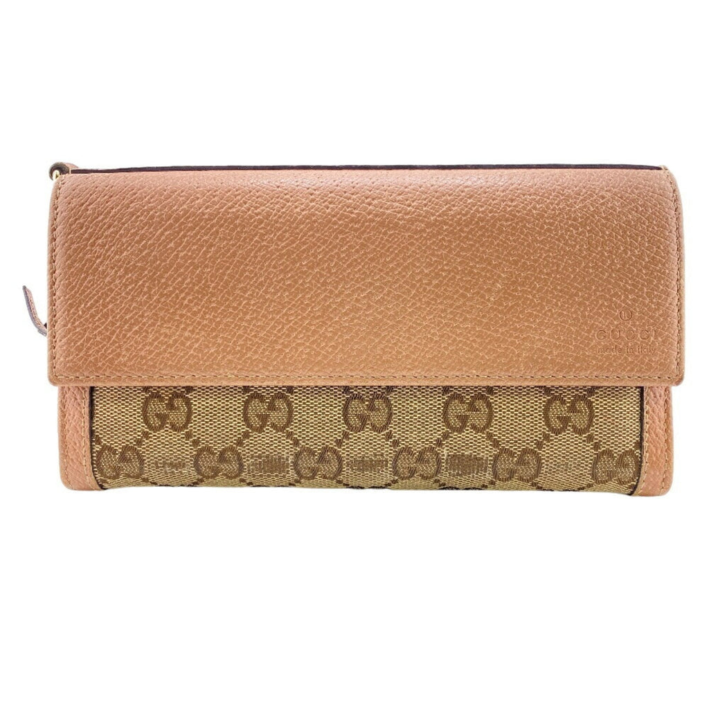 Gucci Beige Pink Canvas Leather Long Wallet (Bi-Fold) (Pre-Owned)