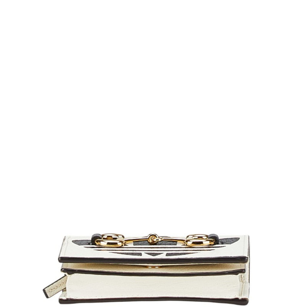 Gucci Black White Leather Chain/Shoulder Wallet (Pre-Owned)
