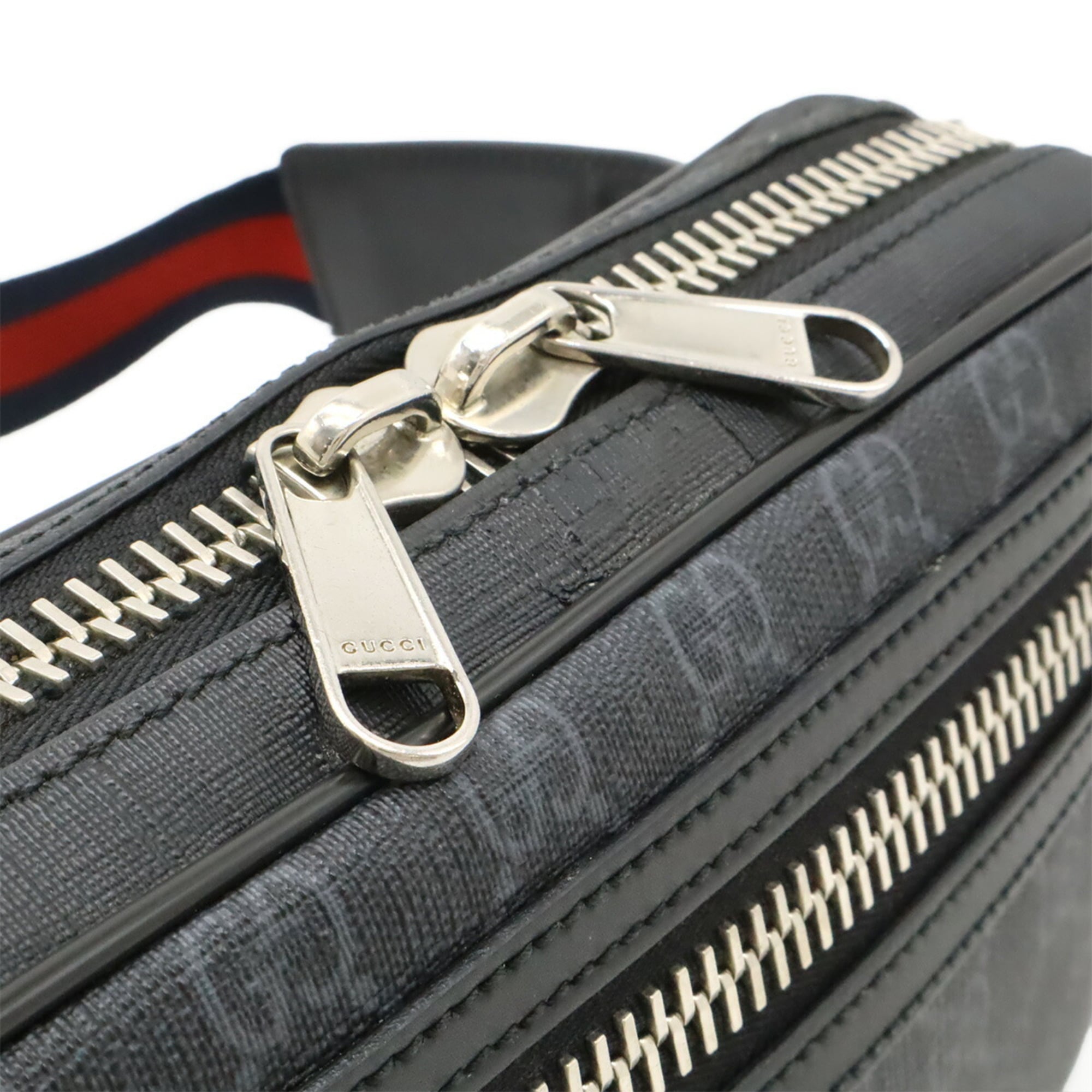 Gucci Black Dark Gray Navy Red Color Pvc Leather Fanny Pack (Pre-Owned)