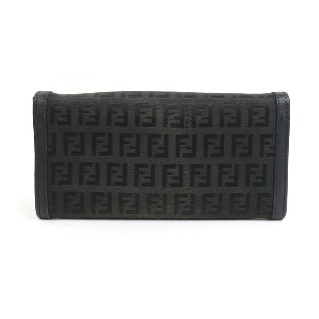 Fendi Black Canvas Leather Long Wallet (Tri-Fold) (Pre-Owned)