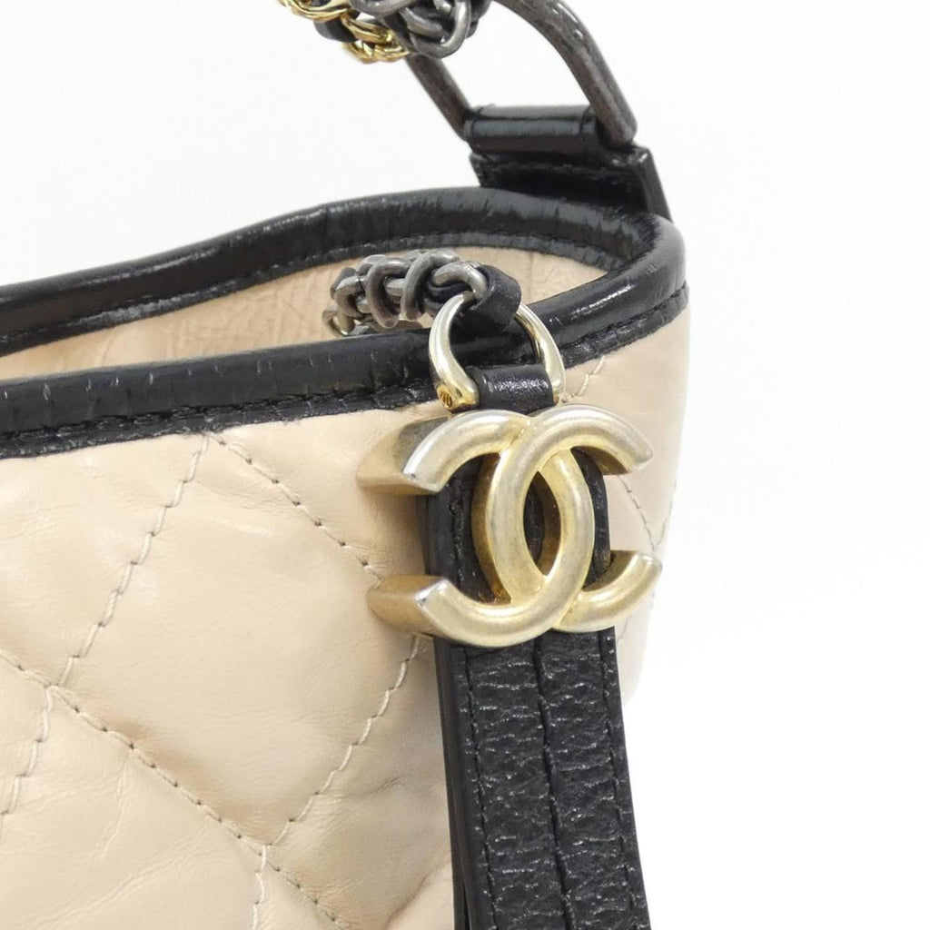 Chanel Gabriel Beige Black Leather Shoulder Bag (Pre-Owned)