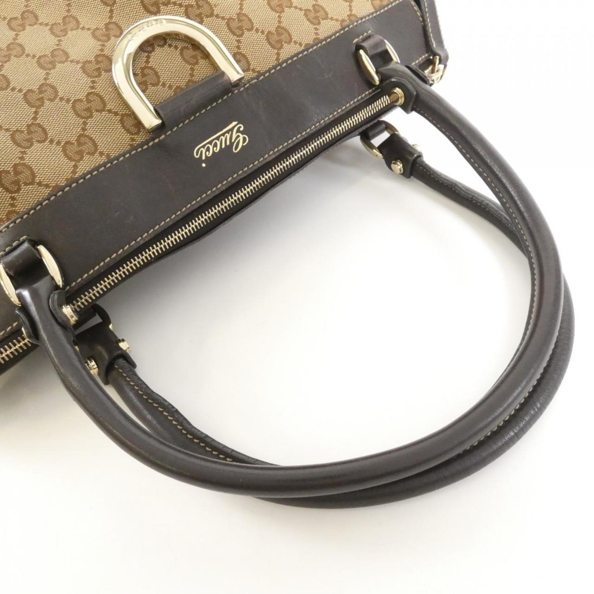Gucci Beige Brown Gg Canvas Handbag (Pre-Owned)