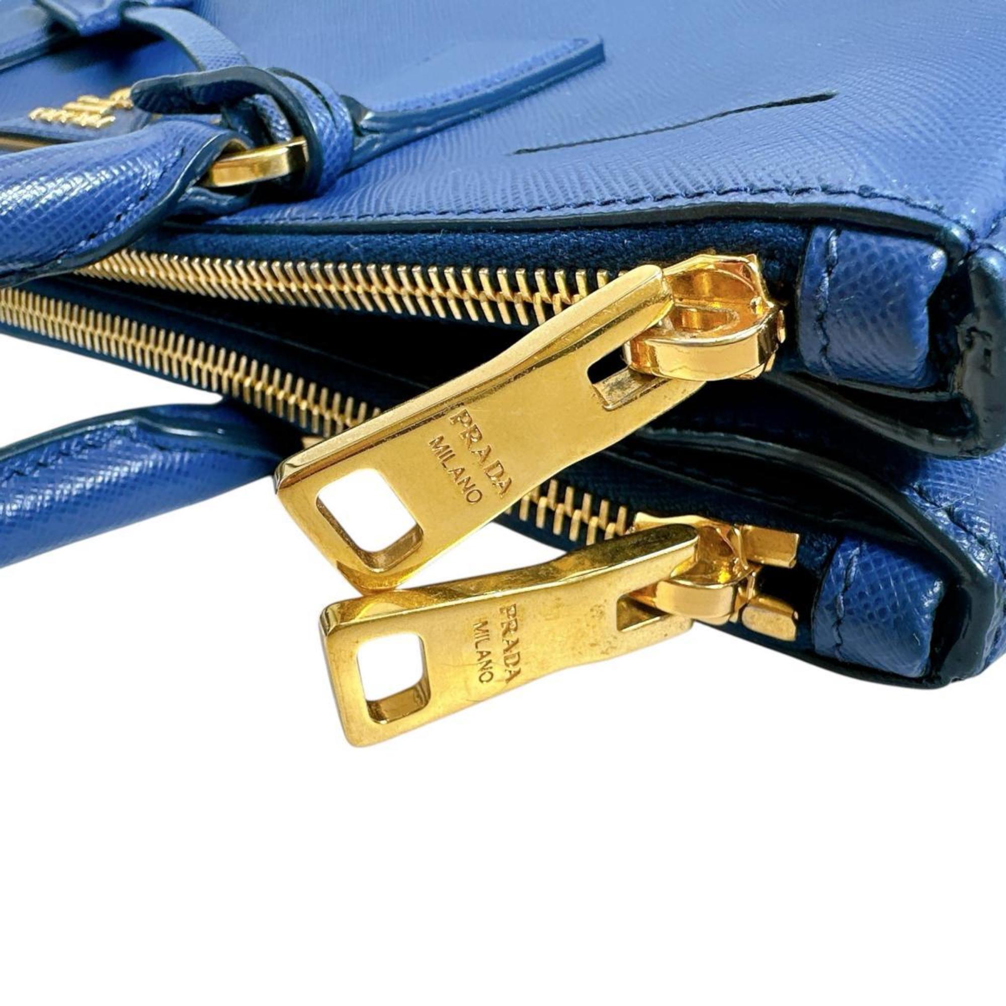 Prada Blue Leather Handbag Shoulder Bag (Pre-Owned)