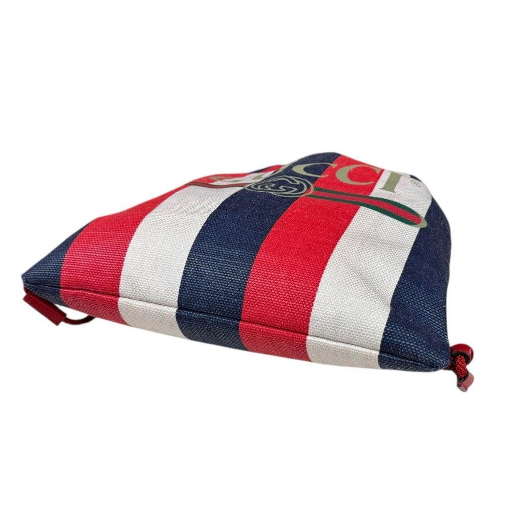 Gucci Blue Red Color White Canvas Leather Backpack (Pre-Owned)