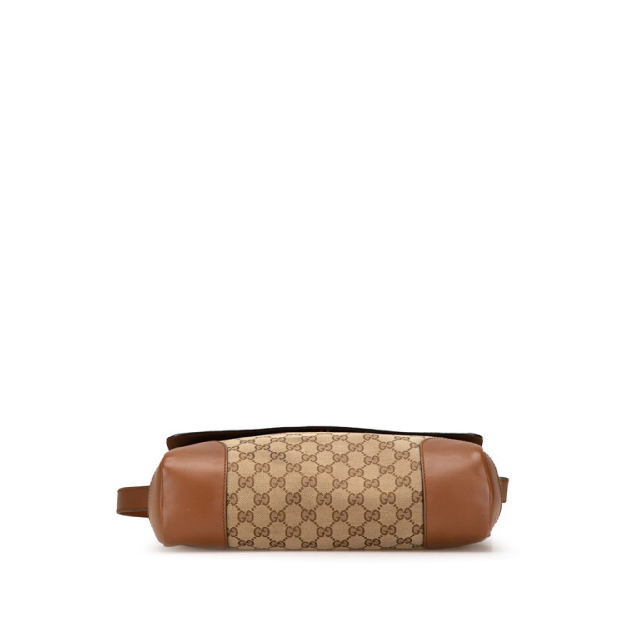 Gucci Beige Brown Canvas Leather Shoulder Bag (Pre-Owned)