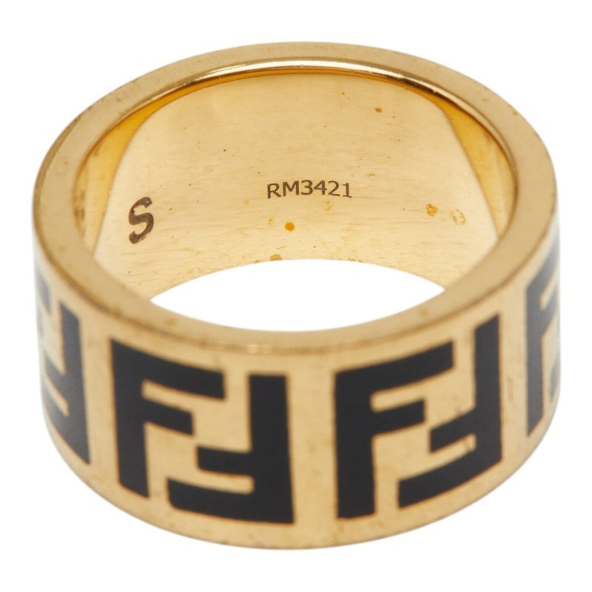 Fendi Gold Black Gold Plating Band Ring (Pre-Owned)