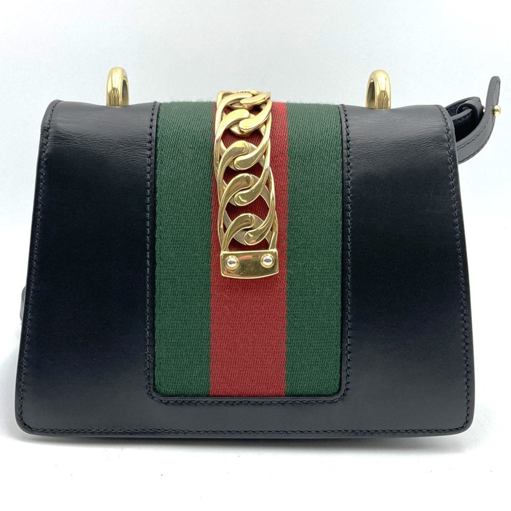 Gucci Sherry Line Black Leather Shoulder Bag (Pre-Owned)