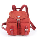 Prada Red Color Nylon Leather Backpack (Pre-Owned)
