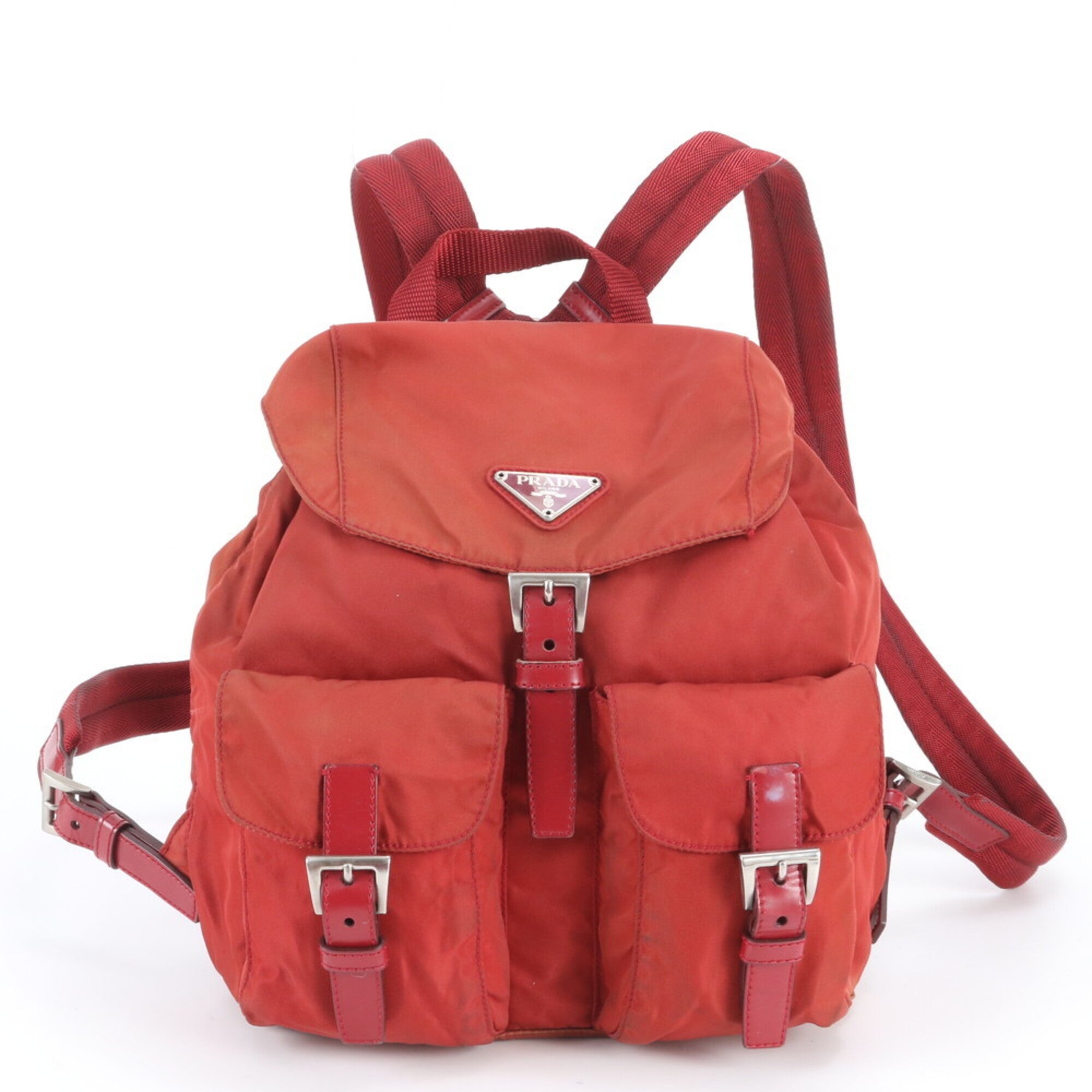 Prada Red Color Nylon Leather Backpack (Pre-Owned)