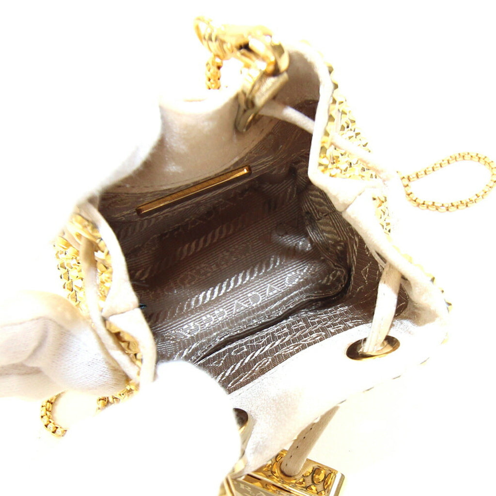 Prada Beige Gold Satin Pochette Shoulder Bag (Pre-Owned)