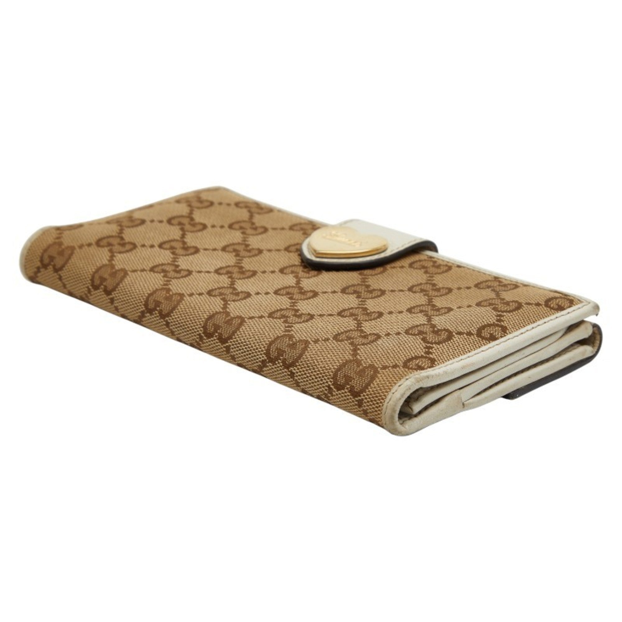 Gucci Beige White Canvas Leather Long Wallet (Bi-Fold) (Pre-Owned)