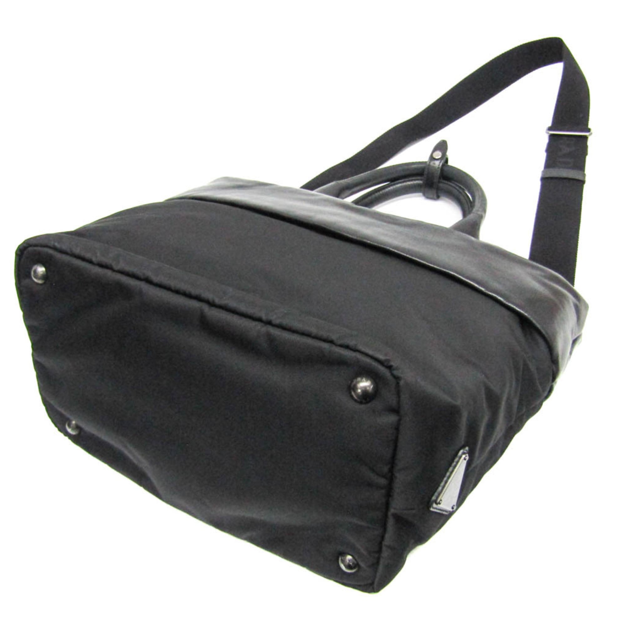 Prada Convertible Double Tote Nappa Leather And Tessuto Black Nylon Handbag (Pre-Owned)