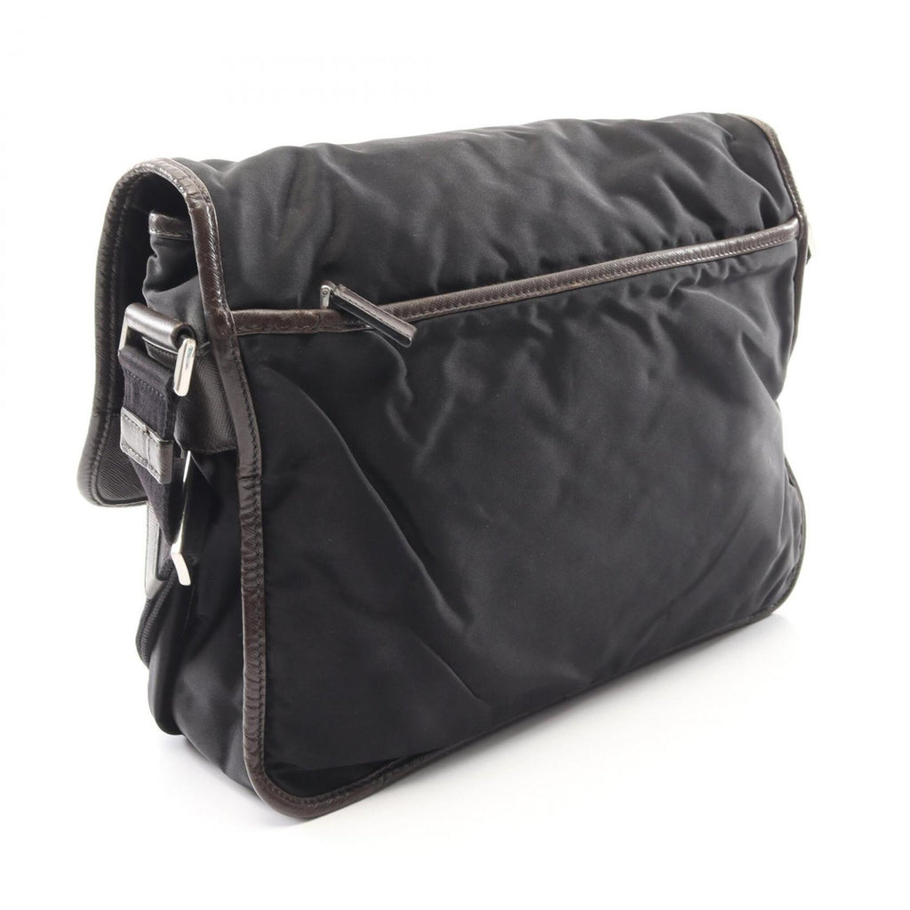 Prada Black Brown Canvas Leather Handbag Shoulder Bag (Pre-Owned)