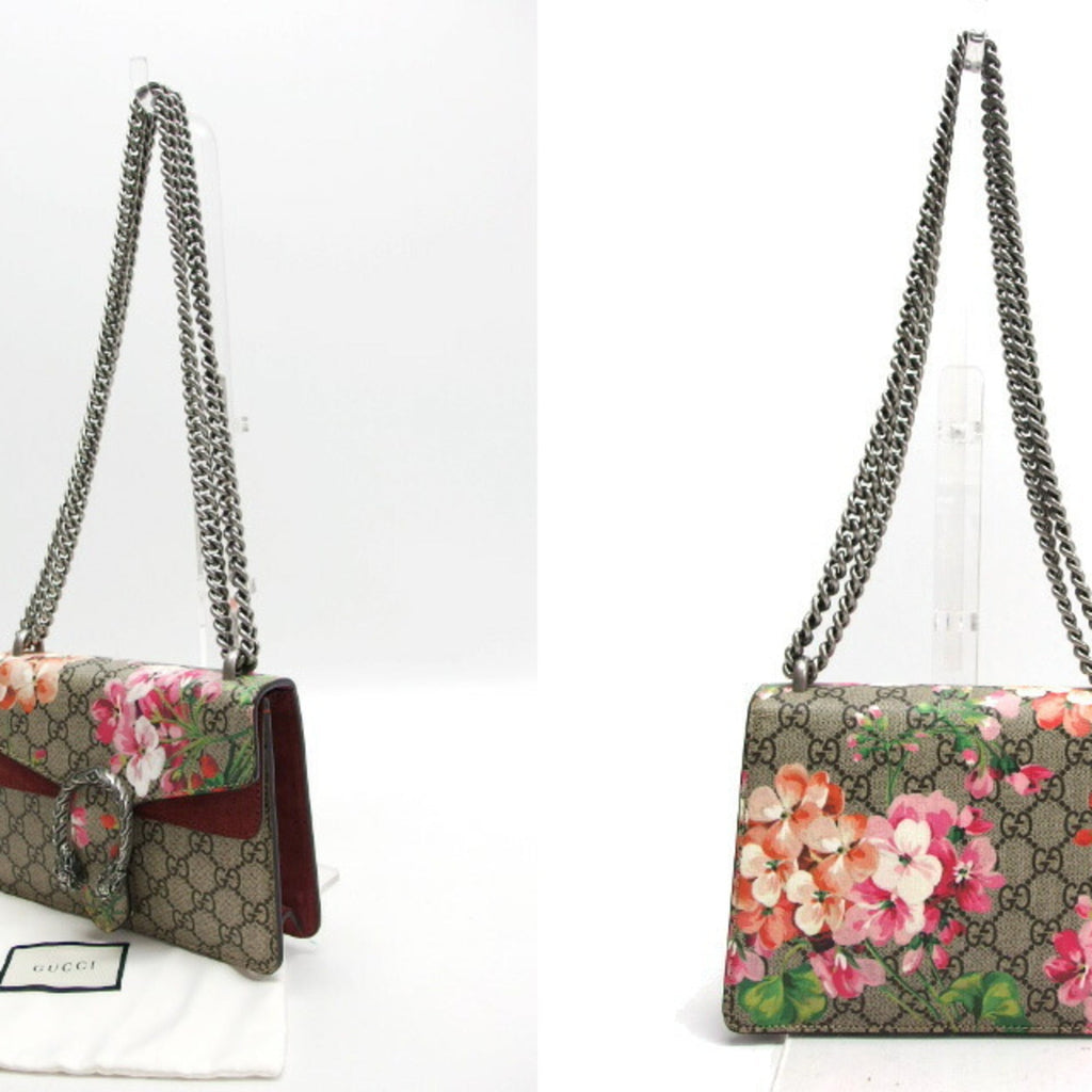 Gucci Beige Bordeaux Pink Coated Canvas Suede Shoulder Bag (Pre-Owned)