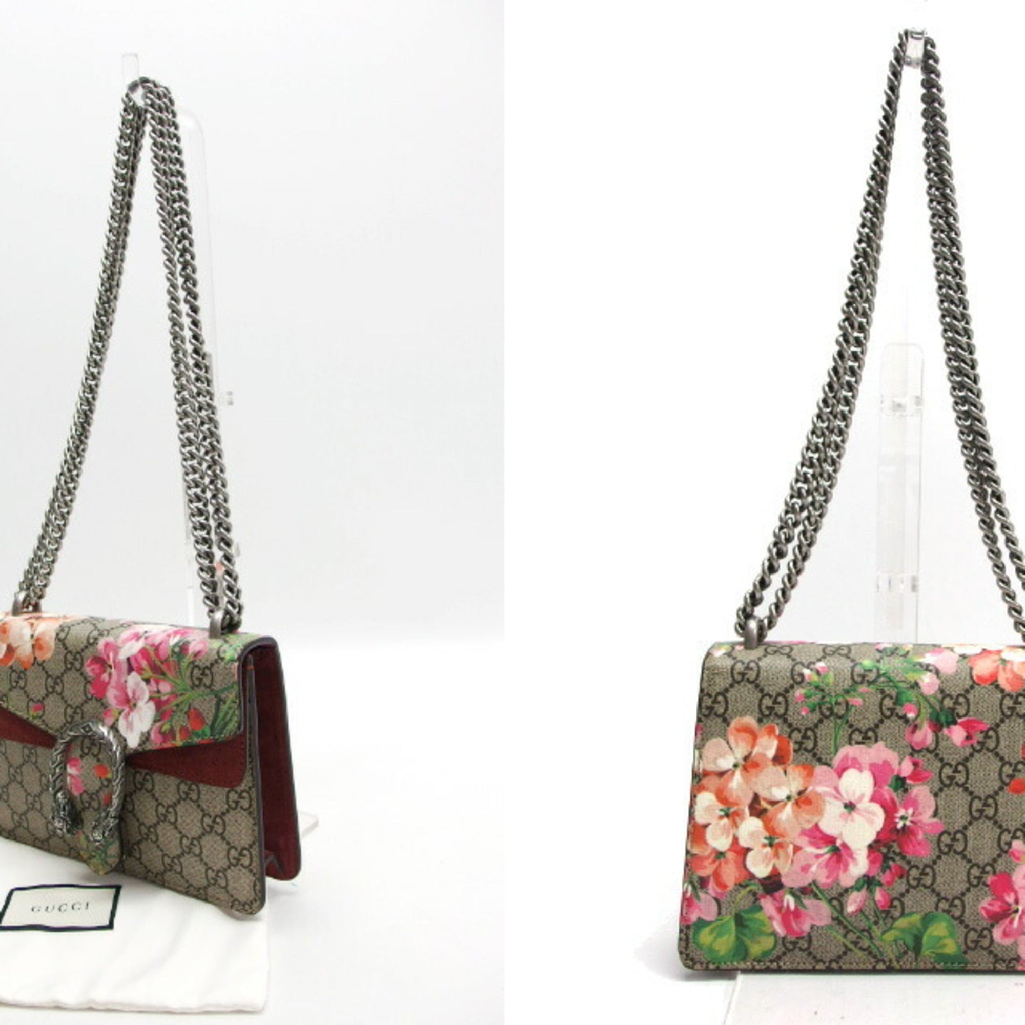 Gucci Beige Bordeaux Pink Coated Canvas Suede Shoulder Bag (Pre-Owned)