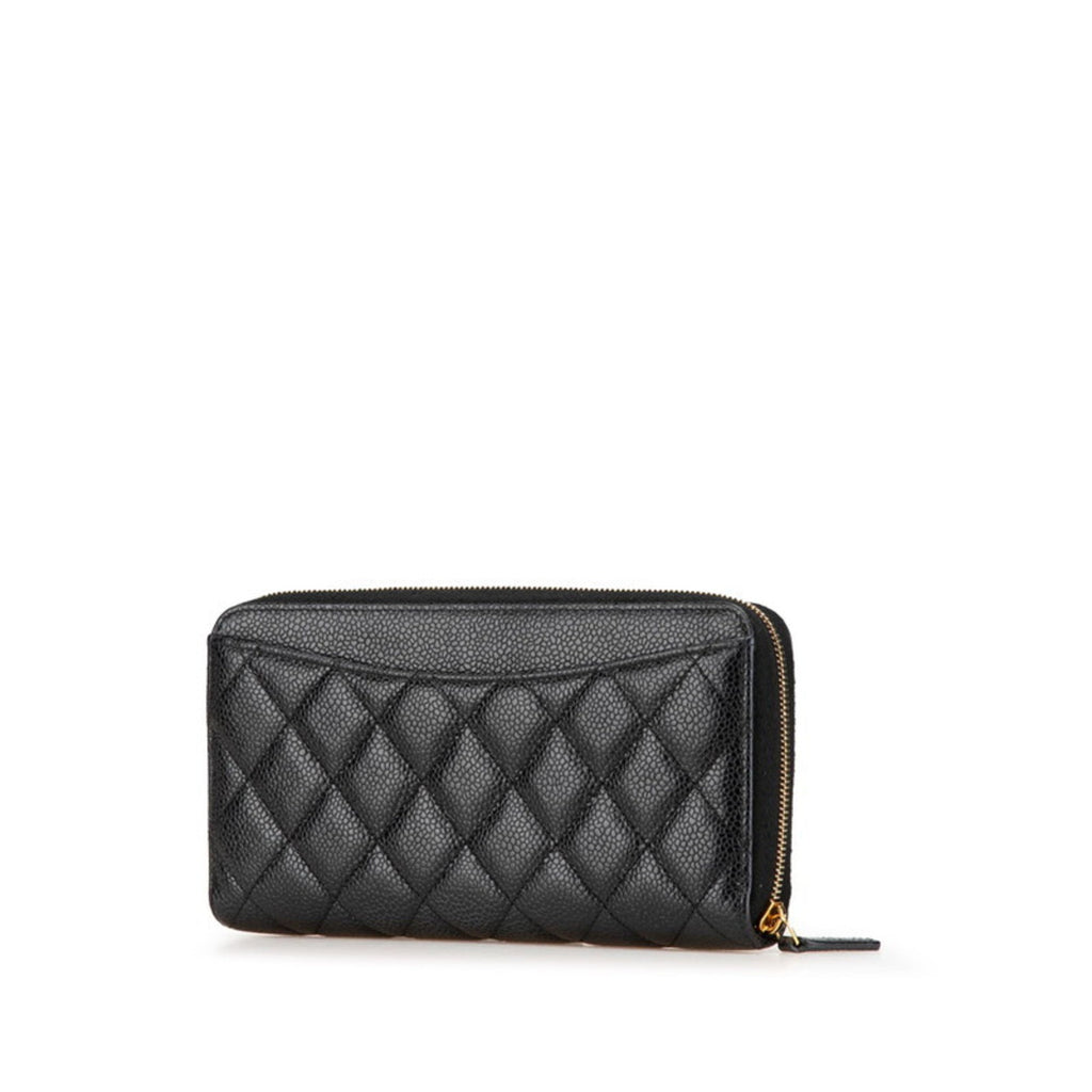 Chanel Black Grained Calfskin Long Wallet (Bi-Fold) (Pre-Owned)