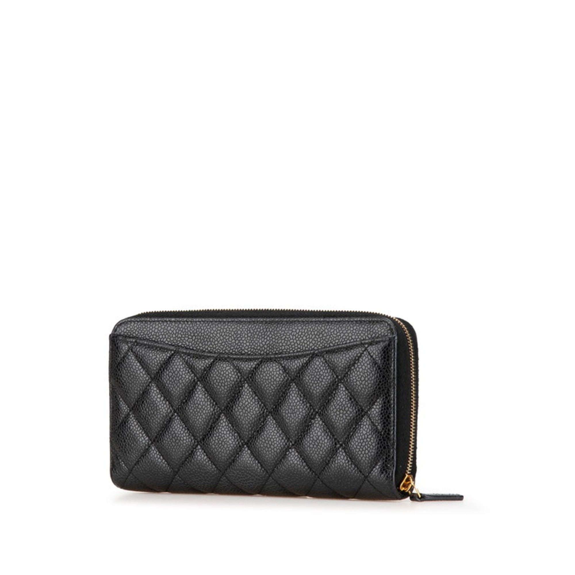 Chanel Black Grained Calfskin Long Wallet (Bi-Fold) (Pre-Owned)