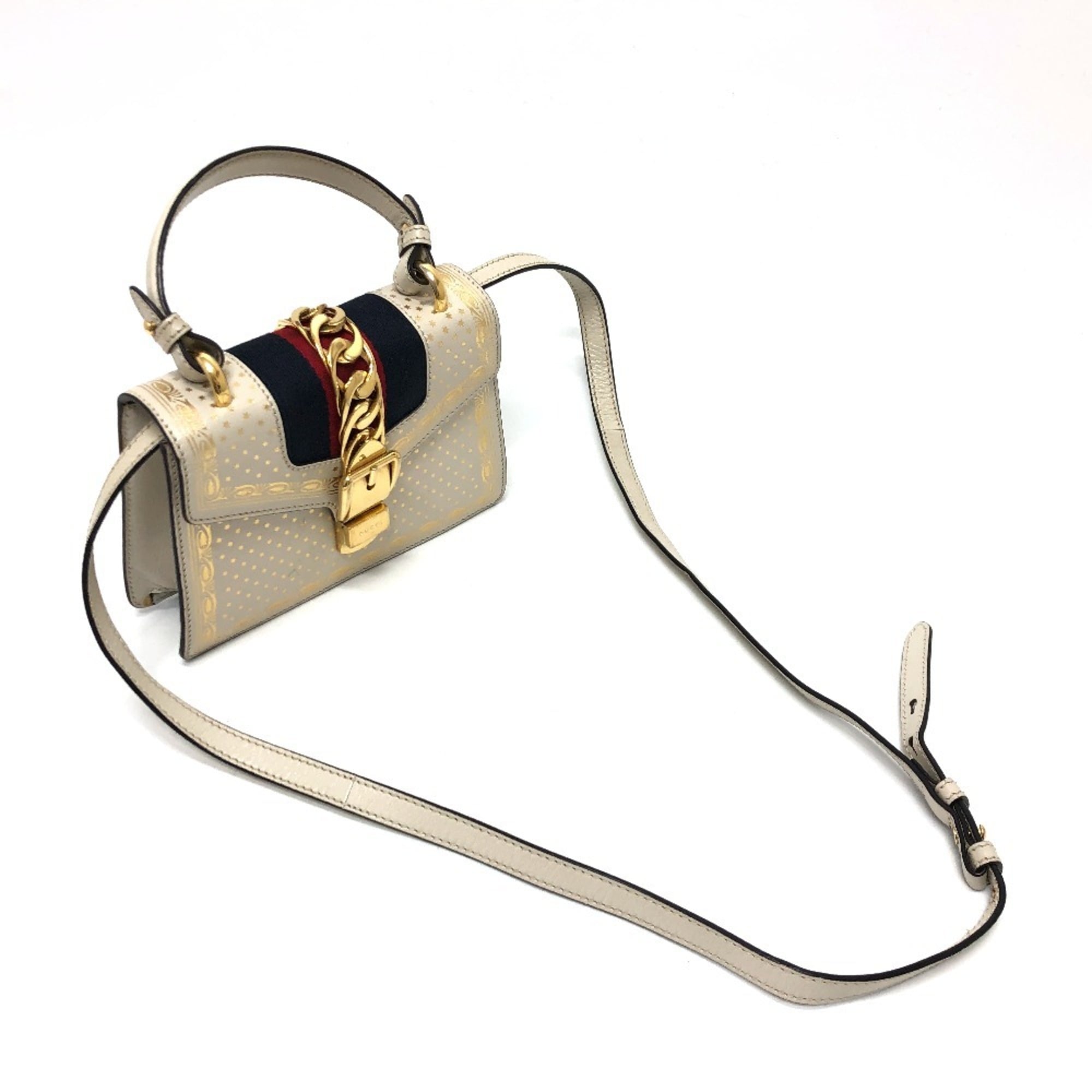 Gucci Blue White Leather Handbag Shoulder Bag (Pre-Owned)