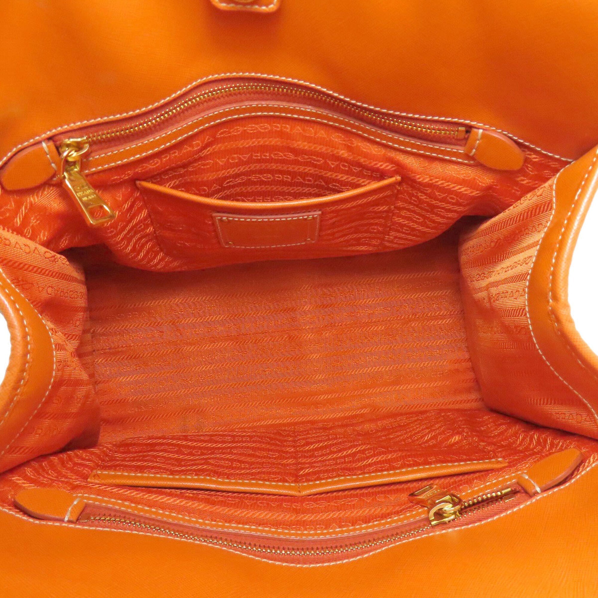 Prada Blue Orange Canvas Leather Handbag (Pre-Owned)
