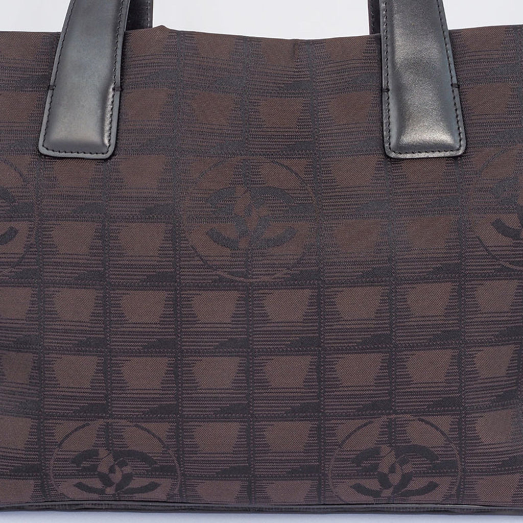 Chanel New Travel Line Brown Jacquard Leather Tote Bag (Pre-Owned)