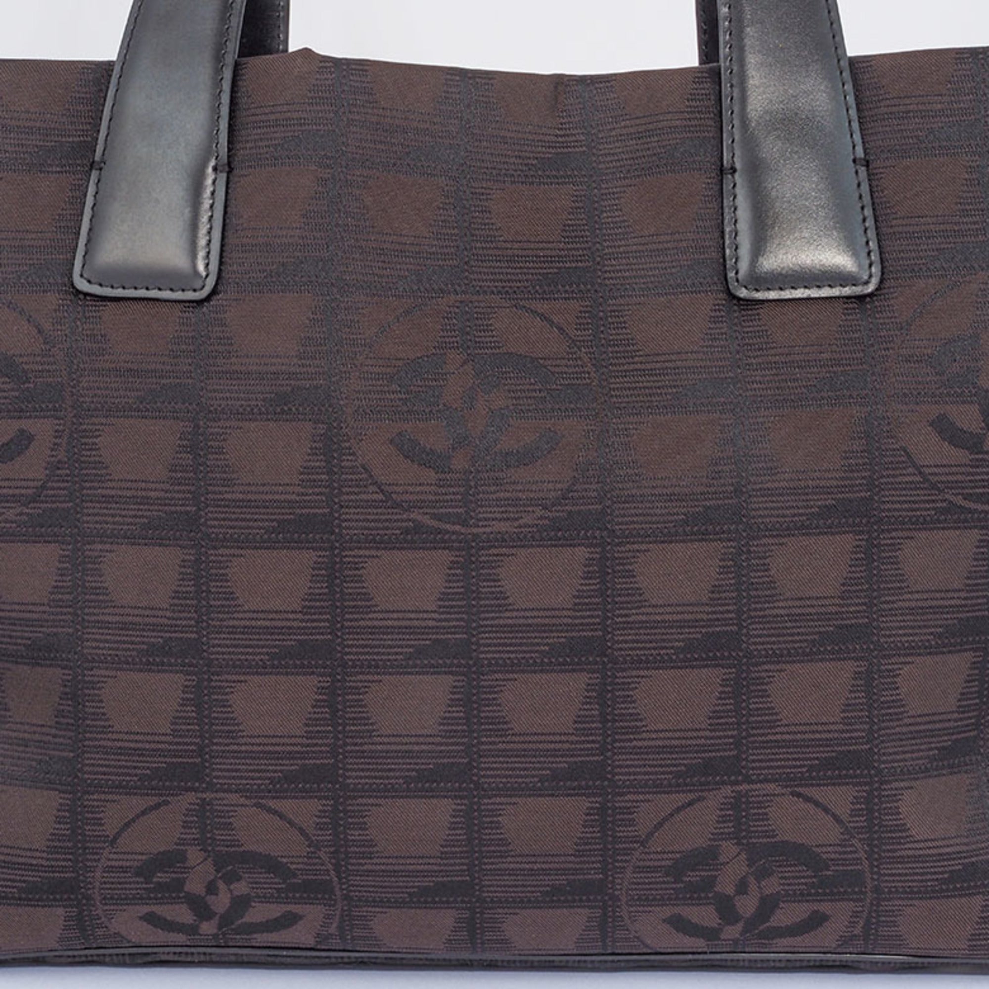 Chanel New Travel Line Brown Jacquard Leather Tote Bag (Pre-Owned)