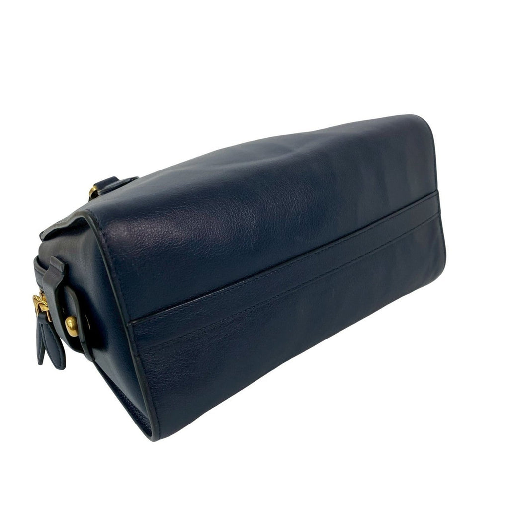 Prada Navy Leather Boston Bag Handbag Shoulder Bag (Pre-Owned)