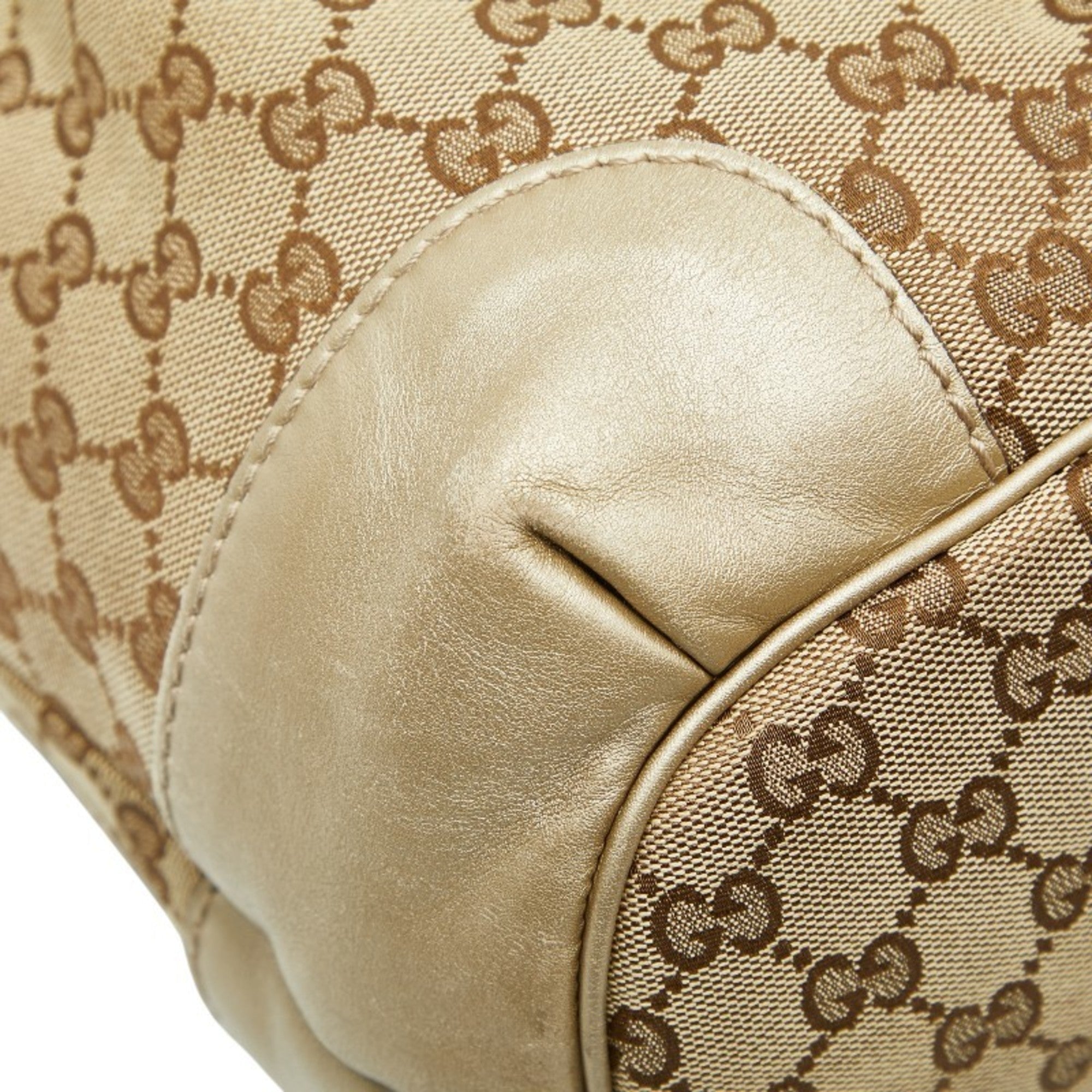 Gucci Beige Brown Canvas Leather Shoulder Bag Tote Bag (Pre-Owned)
