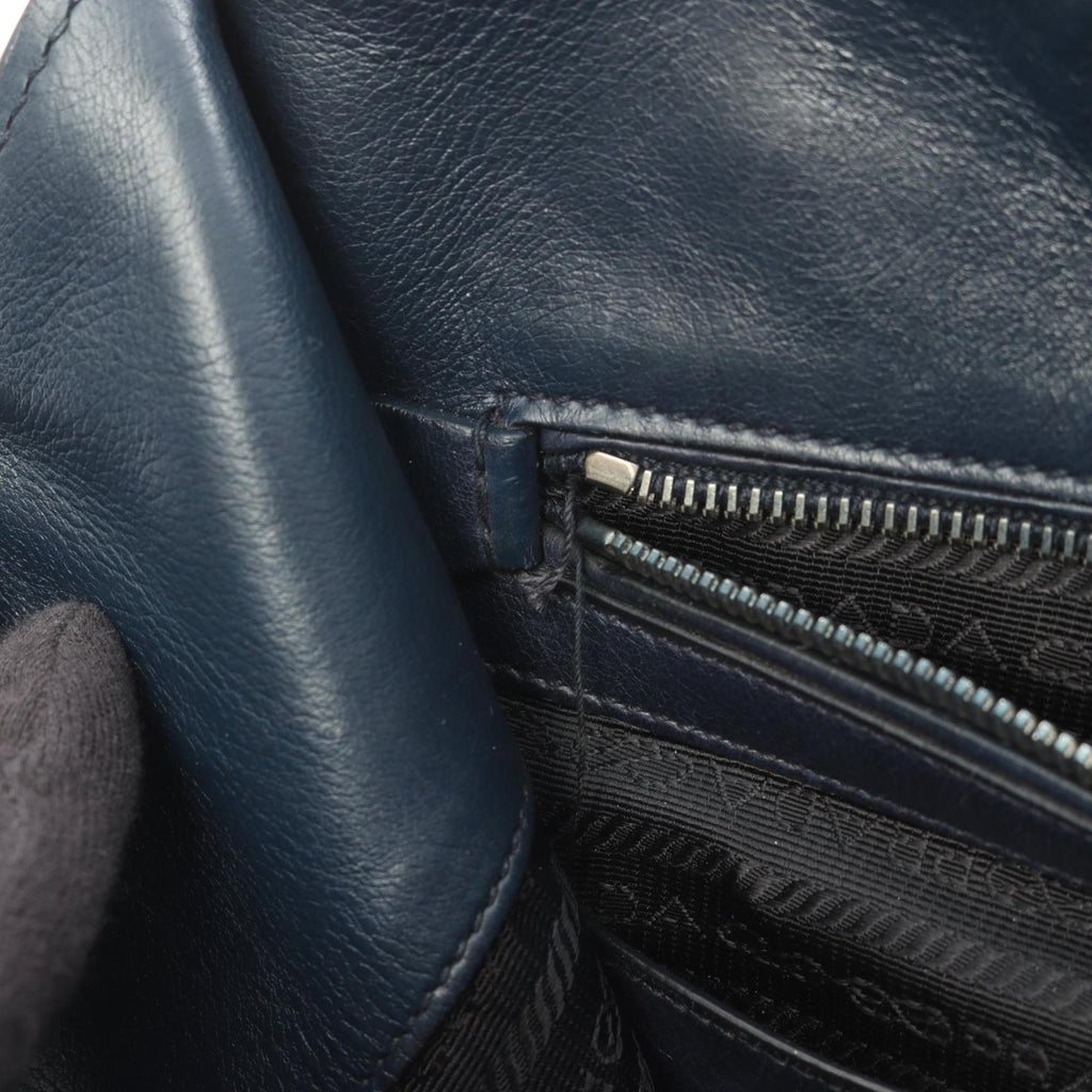Prada Navy Leather Handbag Tote Bag (Pre-Owned)