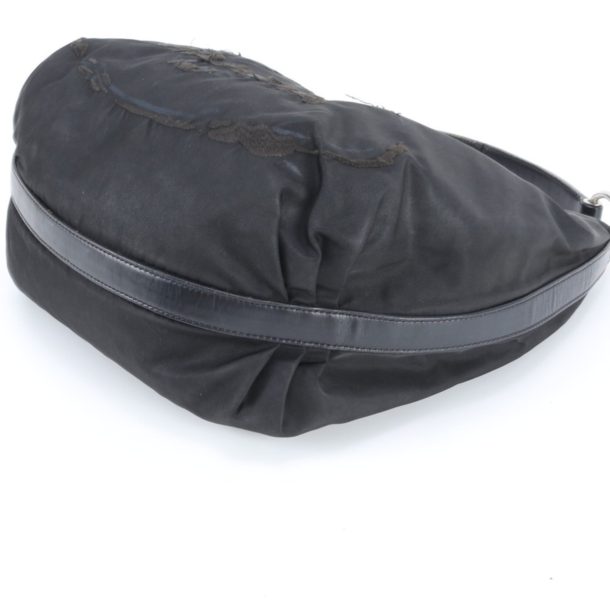 Prada Black Nylon Leather Shoulder Bag Tote Bag (Pre-Owned)