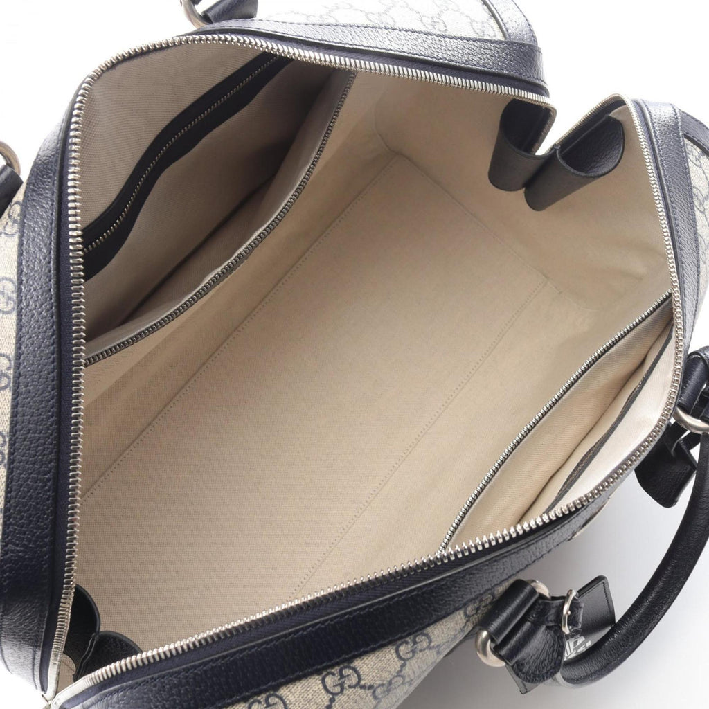 Gucci Ivory Navy Pvc Leather Boston Bag (Pre-Owned)