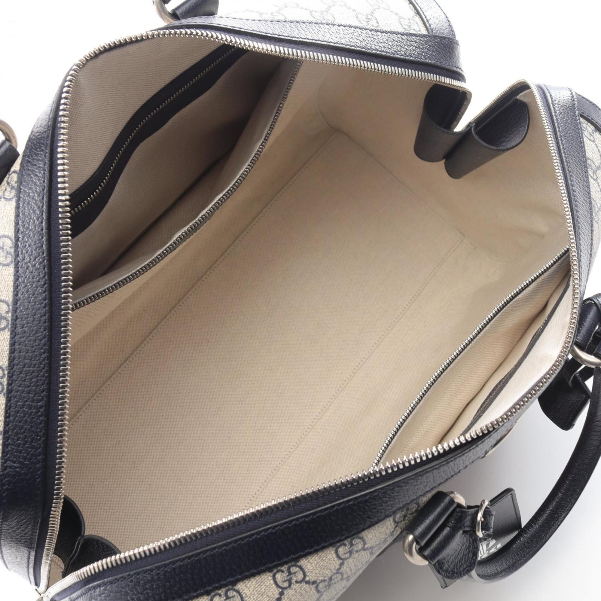 Gucci Ivory Navy Pvc Leather Boston Bag (Pre-Owned)