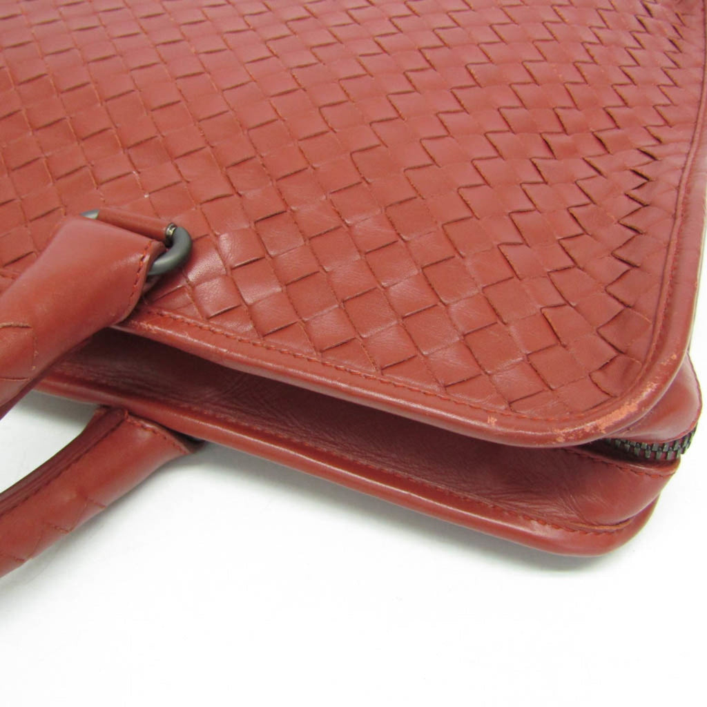 Bottega Veneta Soft Slim Briefcase Intrecciato Nappa Red Leather Briefcase Bag (Pre-Owned)
