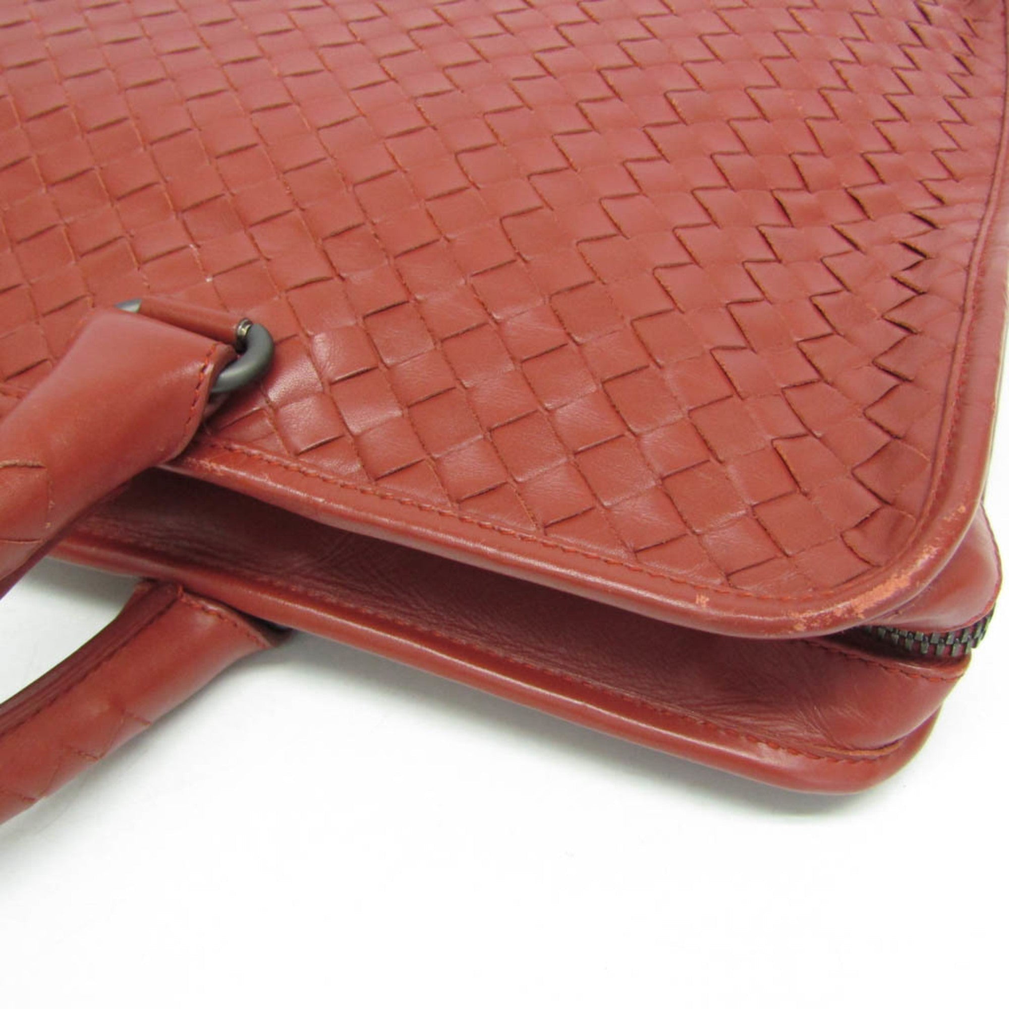 Bottega Veneta Soft Slim Briefcase Intrecciato Nappa Red Leather Briefcase Bag (Pre-Owned)