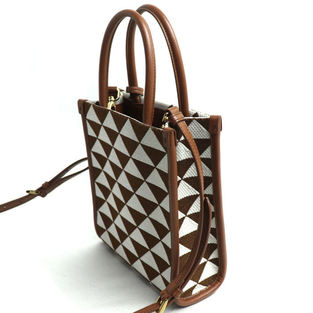 Prada Brown White Nylon Leather Shoulder Bag (Pre-Owned)