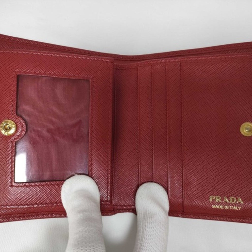 Prada Red Color Saffiano Metal Wallet (Bi-Fold) (Pre-Owned)